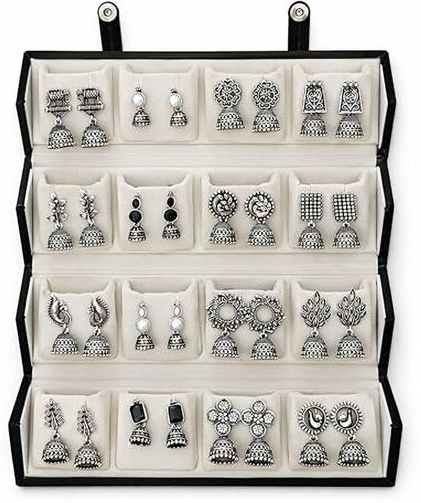Mirakii Jewels 16 Pairs Premium Oxidised Jhumka Earring Set with Premium Gift Box Alloy Earring Set, Jhumki Earring