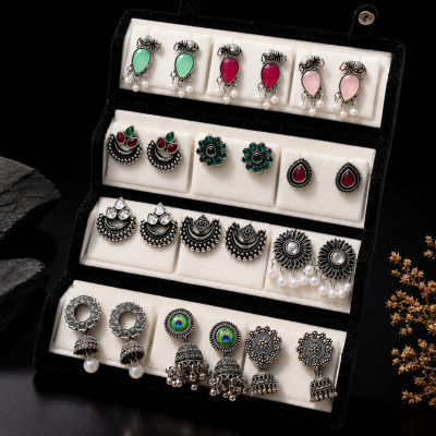UrbanKiwi 12 Pairs Jhumka Earrings with Folding Box | Alloy Hoop Jhumki Huggie Stud Set Alloy Jhumki Earring, Stud Earring, Drops & Danglers